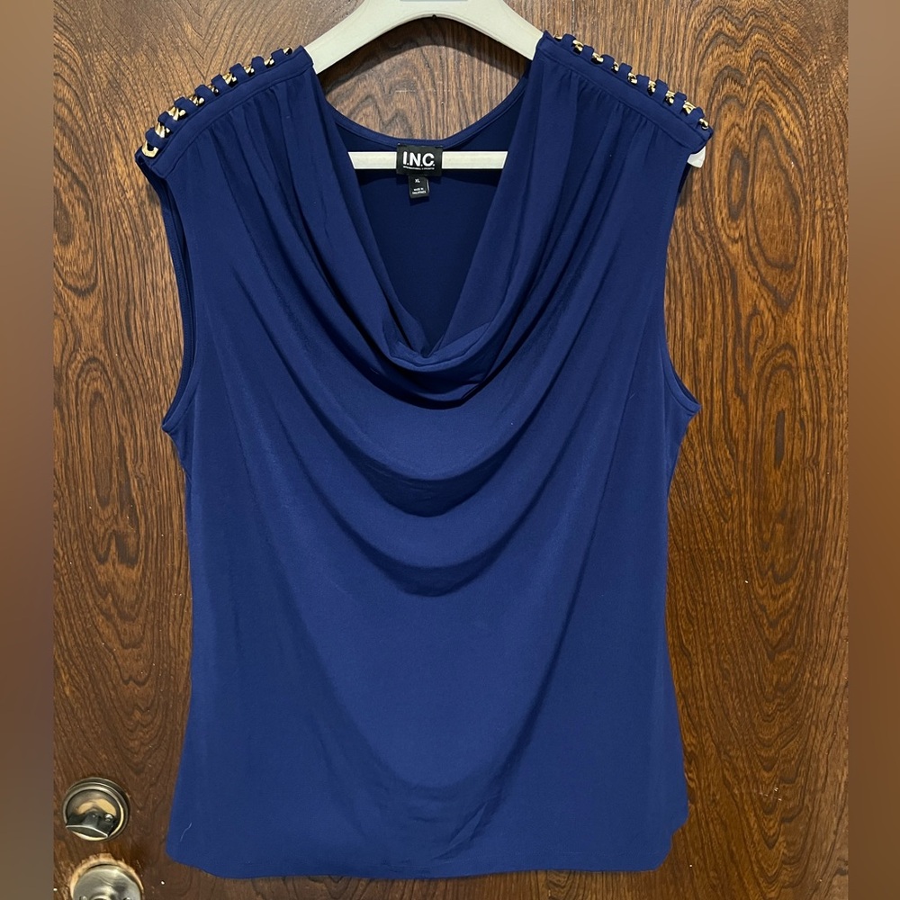 INC: NWOT: Cowl Neck, Laced Chained Shoulder Top Royal Blue Size XL